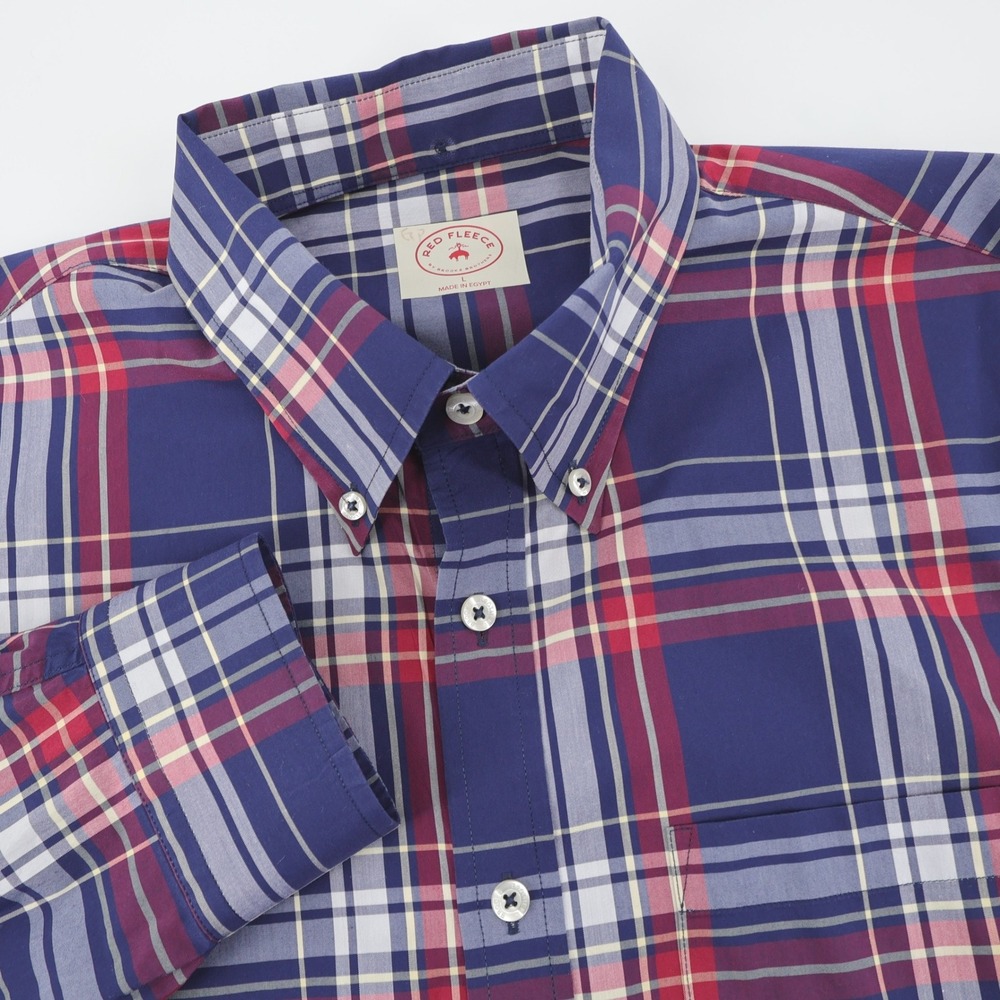 Brooks Brothers Red‎ Fleece Plaid Button Down Shirt Men's Size L Blue Red Cotton